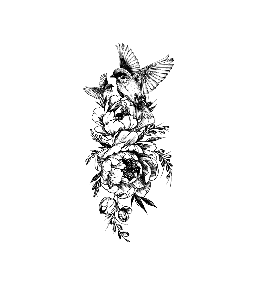 Birdsong Bouquet isolated tattoo design