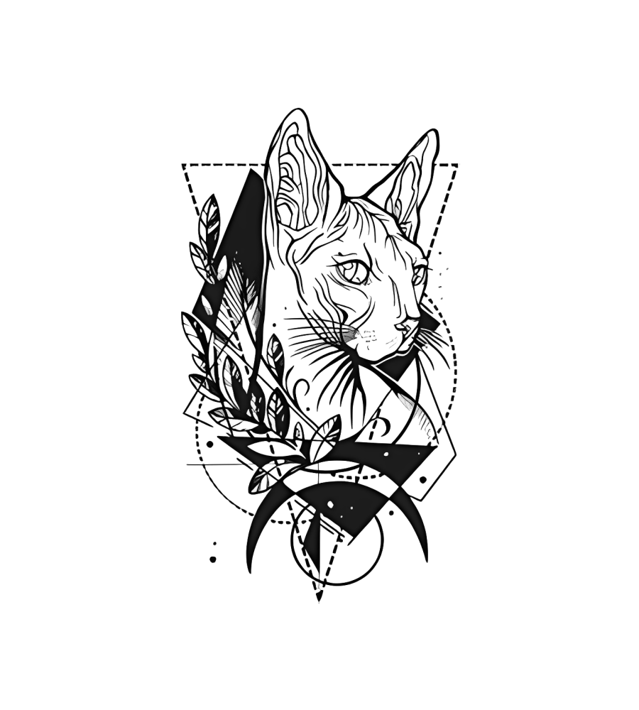 Mystic Cat isolated tattoo design