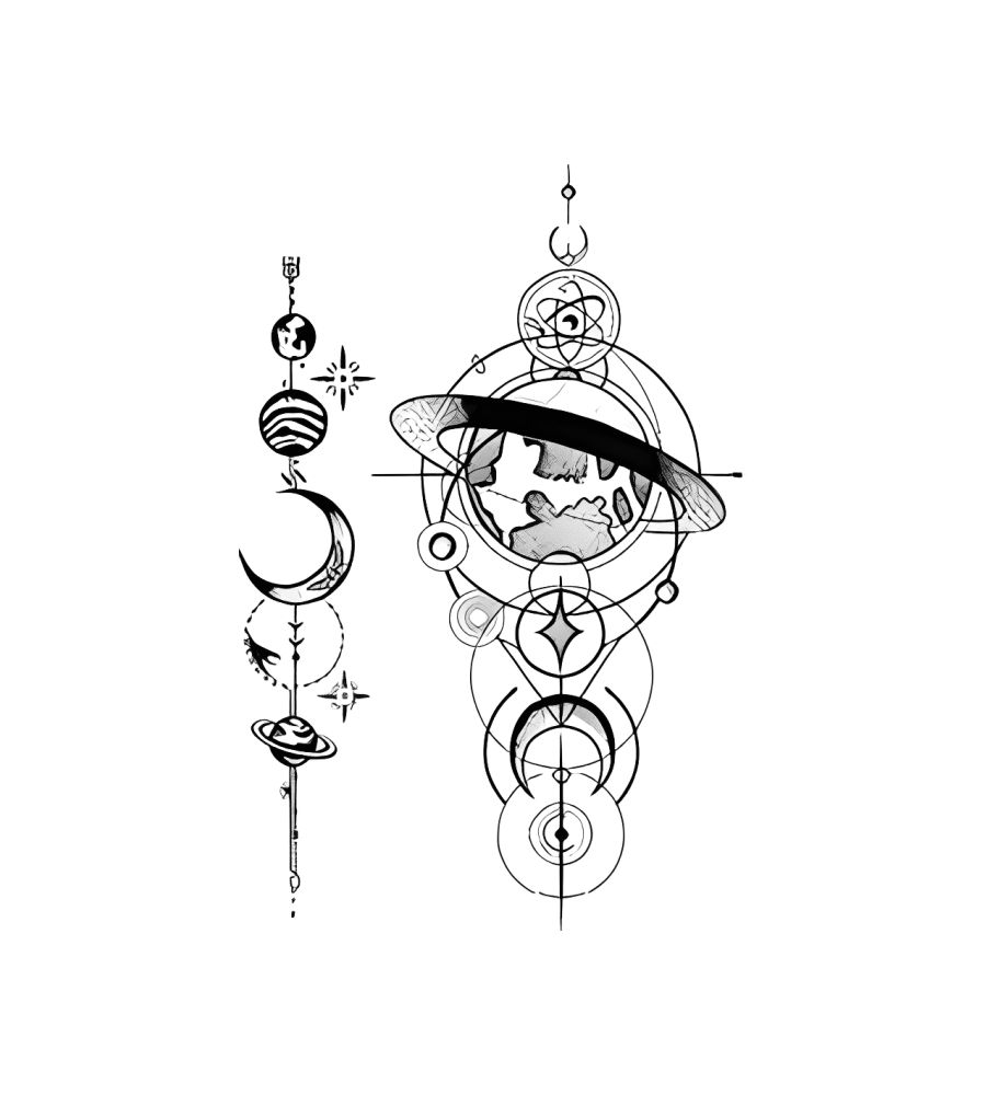 Saturn Orbits isolated tattoo design