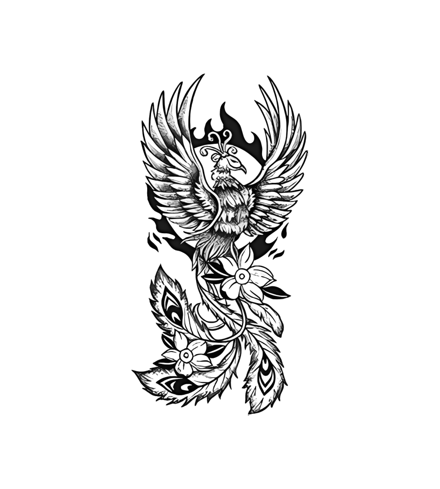 Floral Phoenix isolated tattoo design