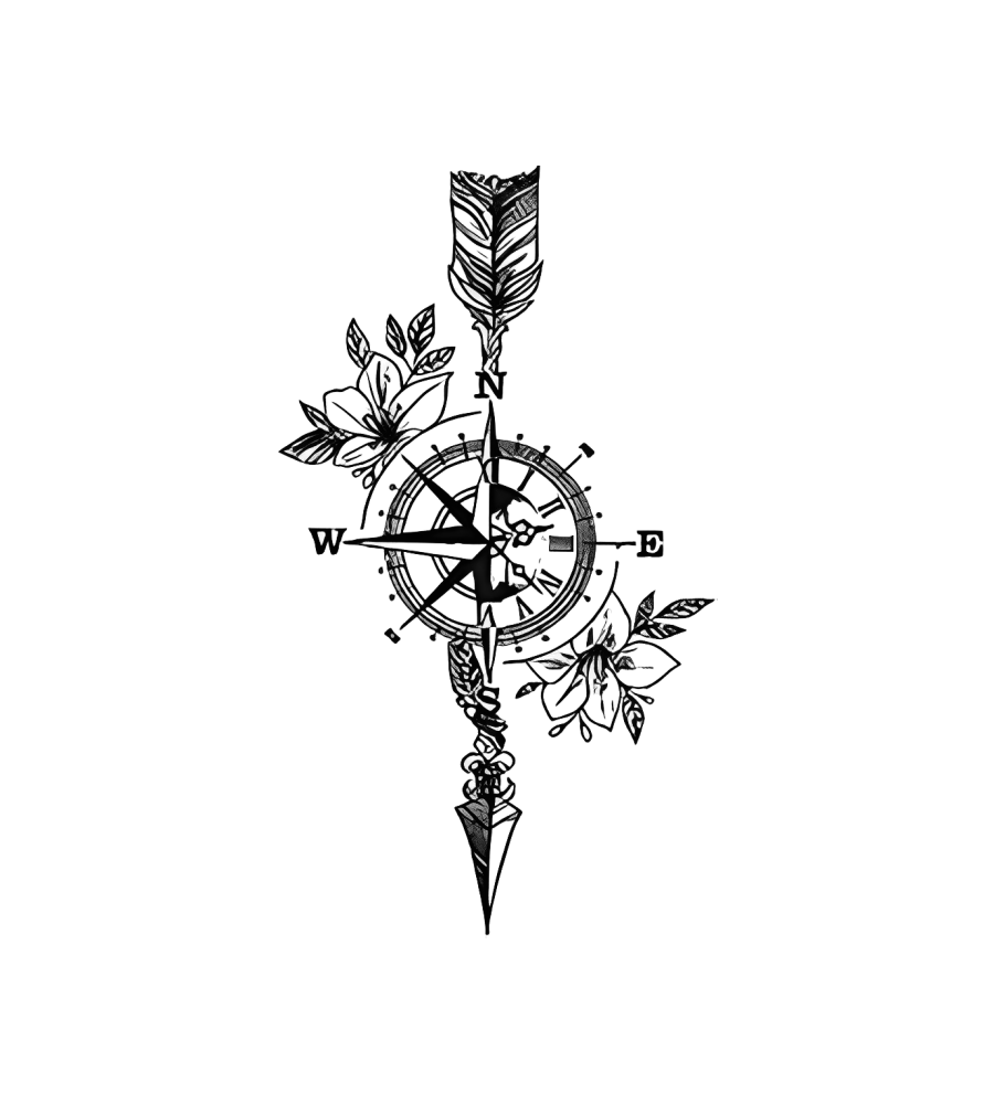 Compass & Bloom isolated tattoo design