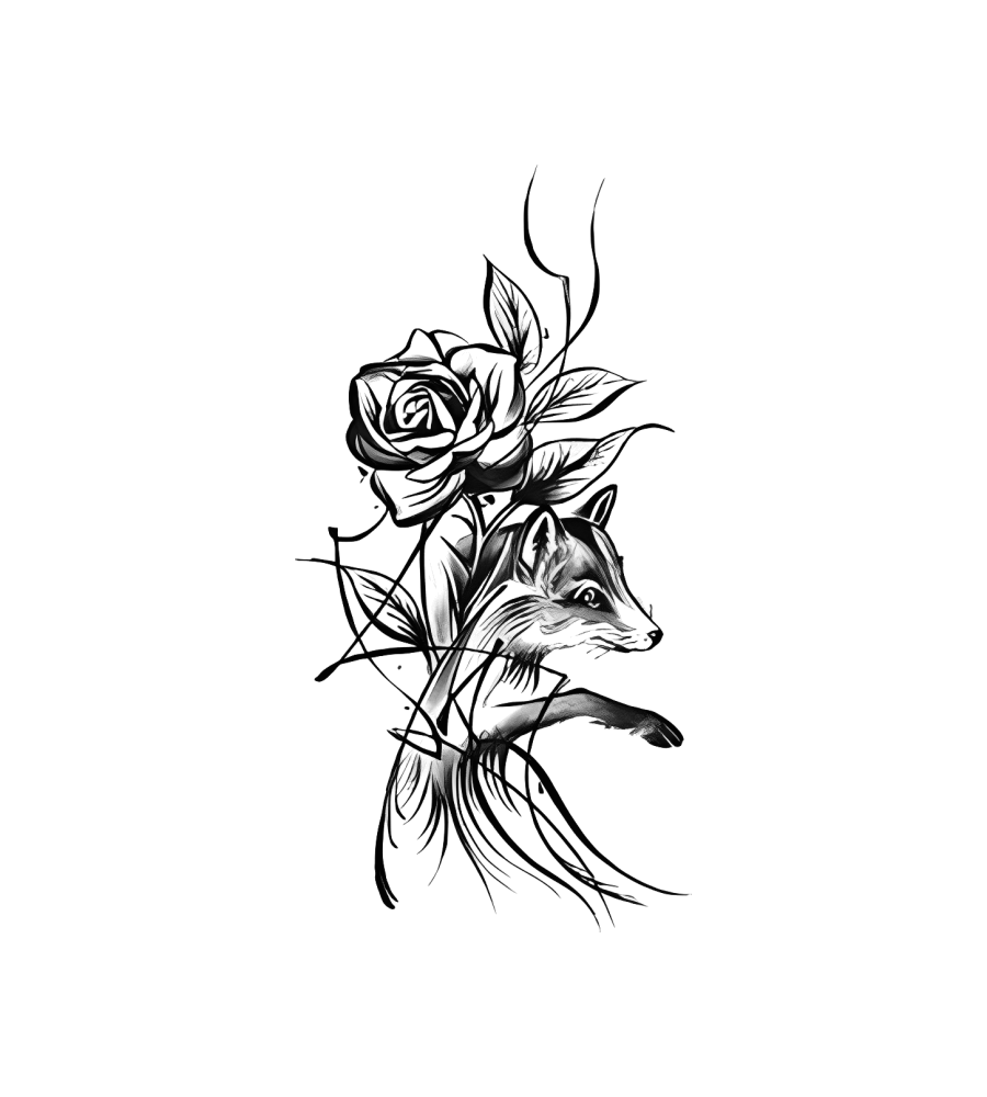 Fox & Rose isolated tattoo design