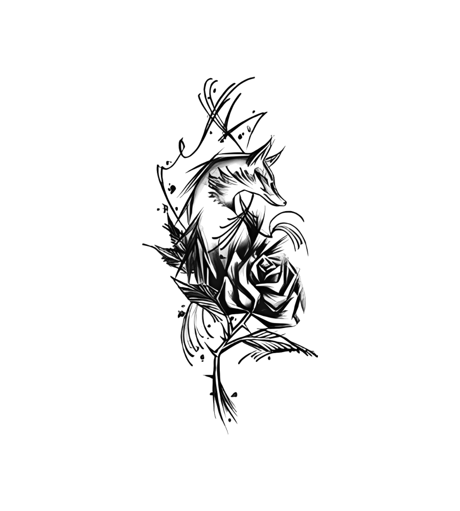 Curled Fox isolated tattoo design