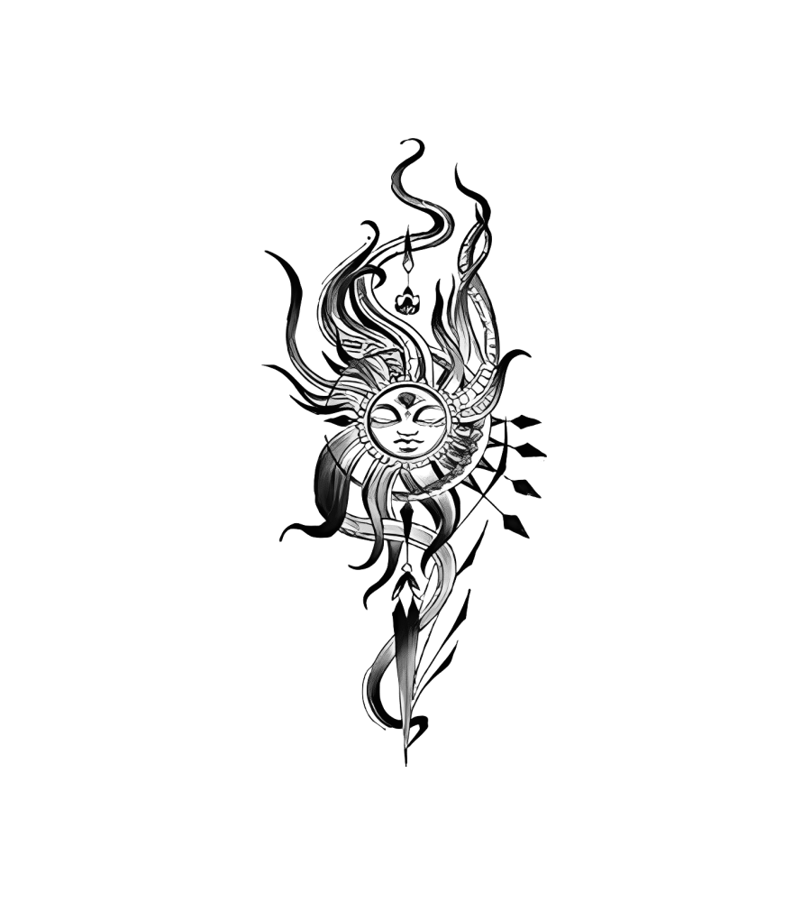 Sun & Flame isolated tattoo design