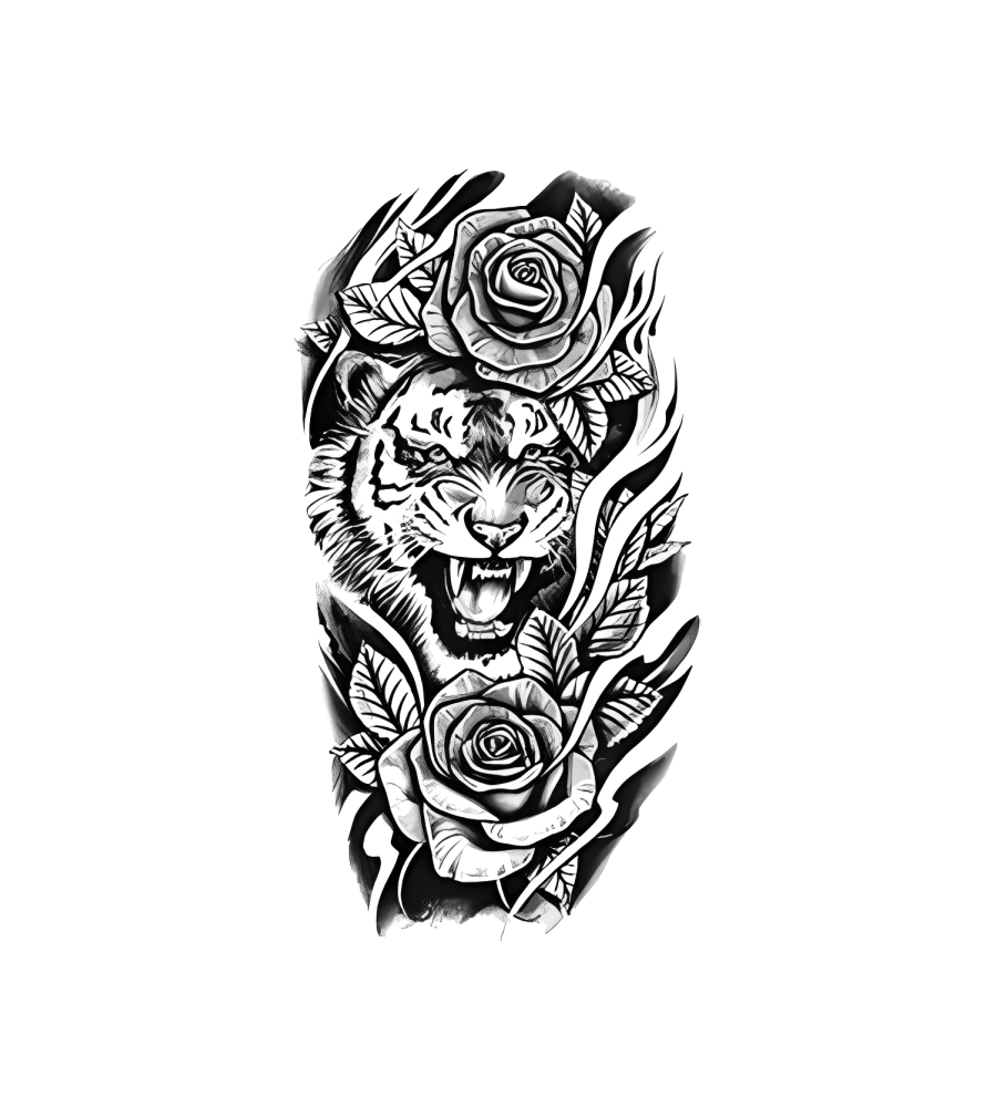 Rose Tiger isolated tattoo design